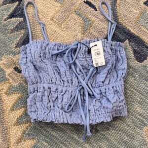 Garage Sky Blue Smocked Crop Top